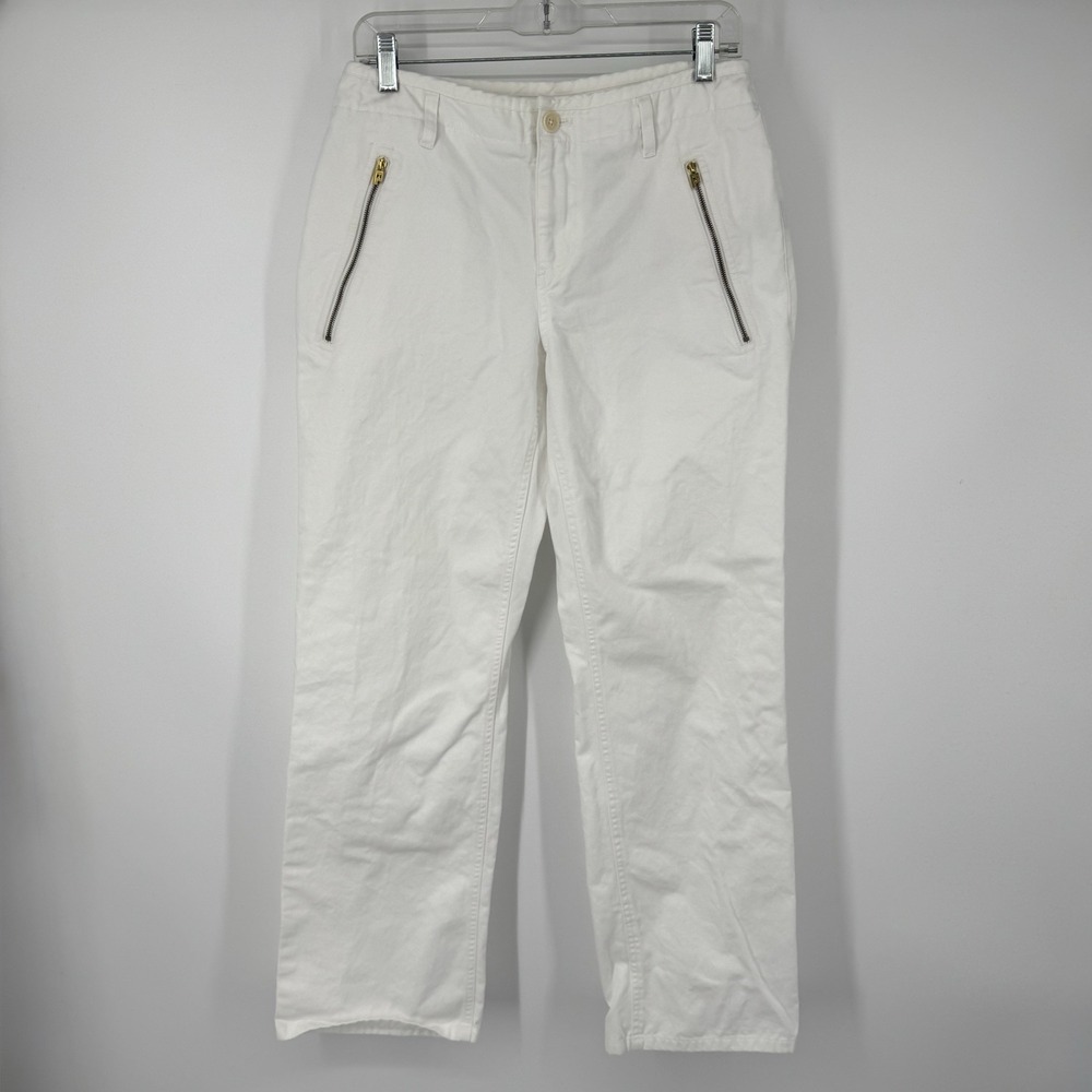 Lauren Ralph Lauren White Cotton Pants Gold‎ Zip Pocket Women's Size 6 Golf Work